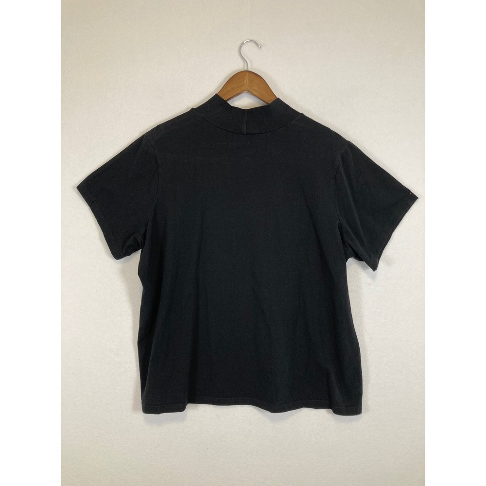Denim & Co Essentials Mock Neck Top Womens 1X Black Short Sleeve Stretch Tee - Picture 2 of 9